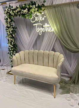 Nikkah stage styling with loveseat and florals